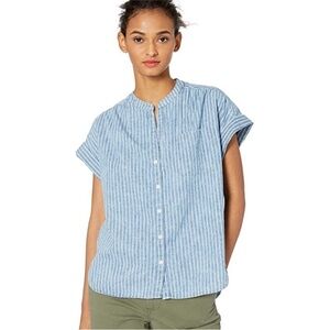J. Crew Blue Cotton Striped Camp Shirt